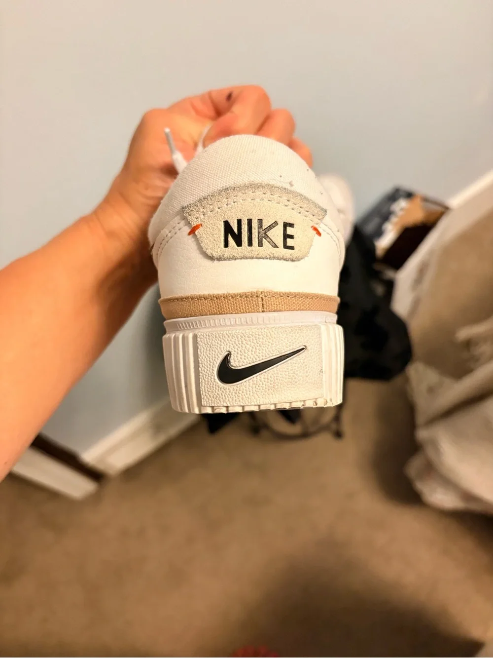 Nike Women’s Court White Sneakers with Black Swoosh and Gold Accent